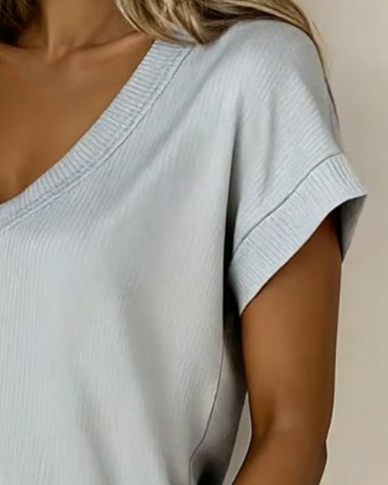 T-skjorte V-uttringning Fargeblokkering Leopardtrykk