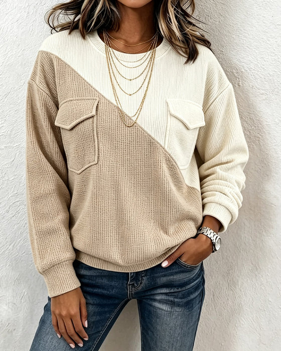 Sweatshirt Asymmetrisk Lomme Avslappet Rund Hals