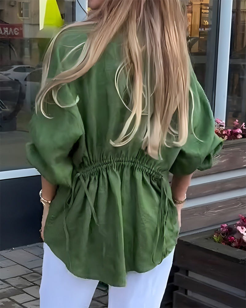 Bluse Elastisk Midje Lanterne Erme