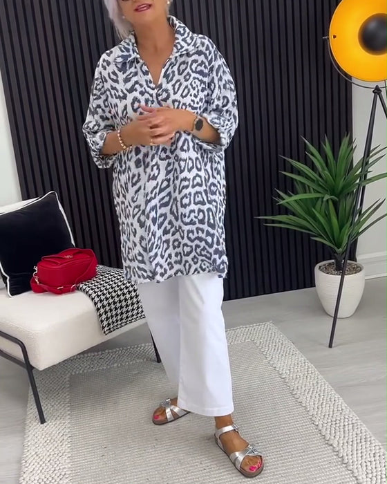 Bluse Krage Leoprint