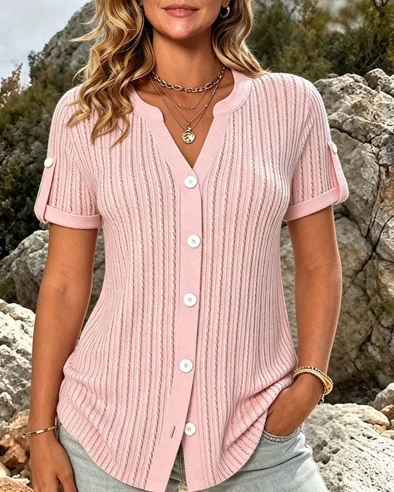 Bluse Mini V-Hals Knapp Solid