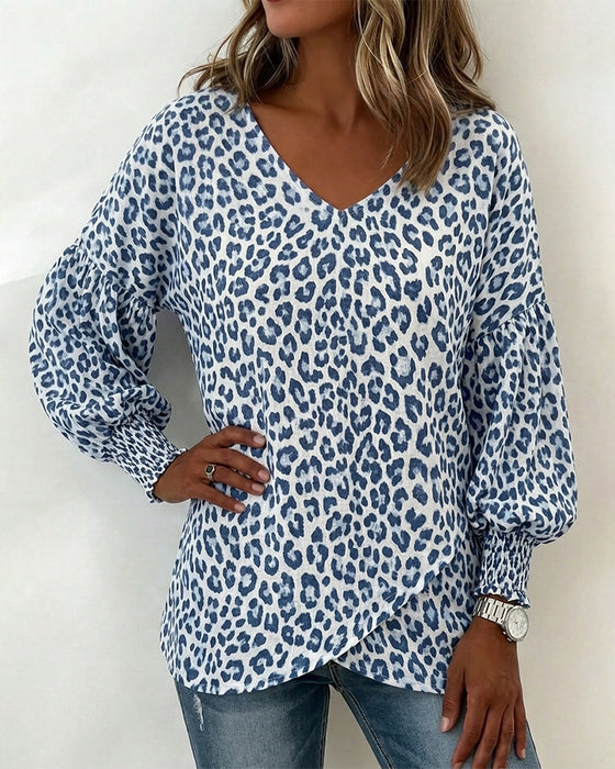 Topp Leopard Lanterne-Erme V-Hals