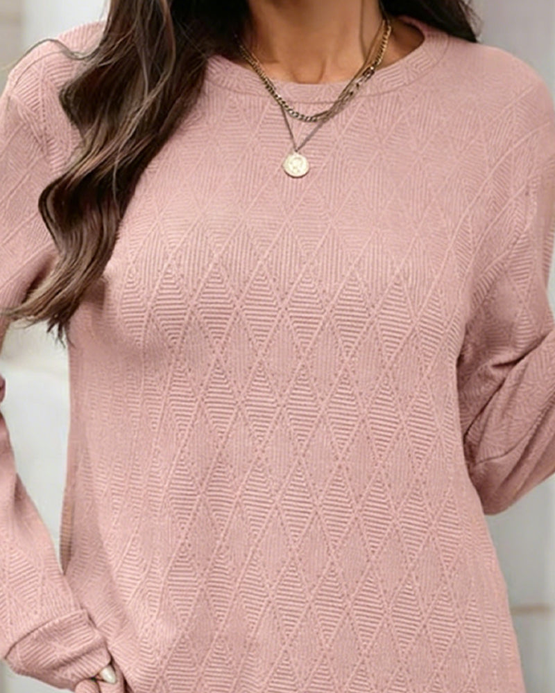 Topp Rund Hals Diamantjacquard