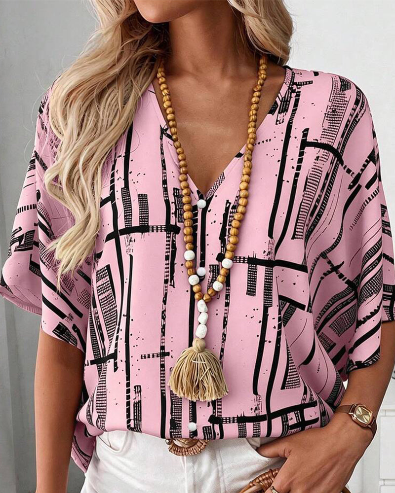 Bluse V-Hals Linje Flaggermus Erme