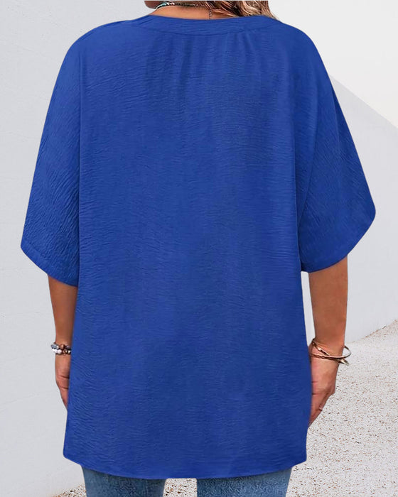 Bluse Løs Solid Farge Kort Erme