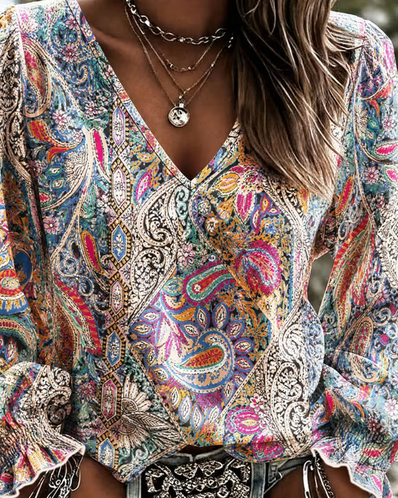 Bluse V-Hals Bohemisk Boble Erme