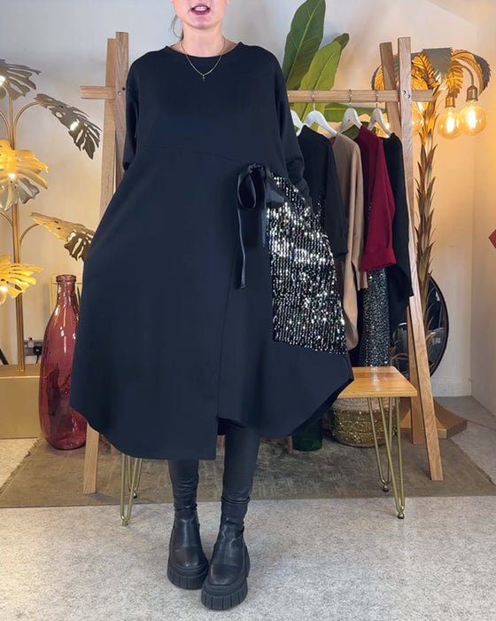 Kjole Langermet Løs Paljett