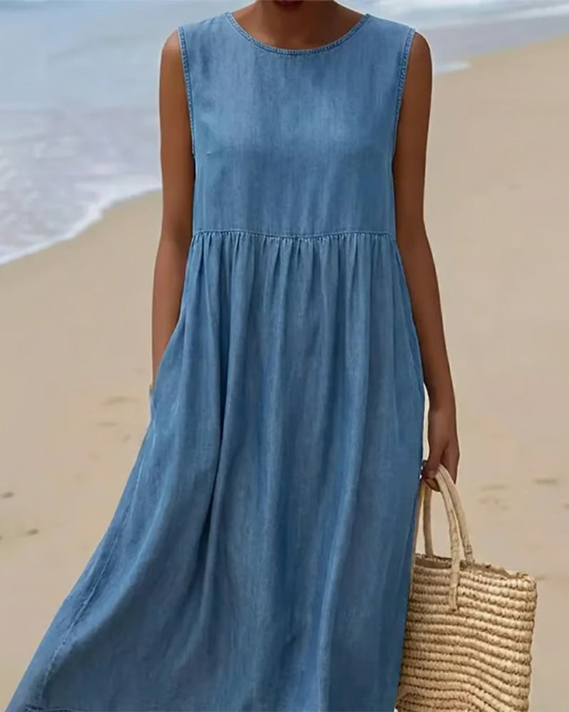 Kjole Ermeløs Casual Denim