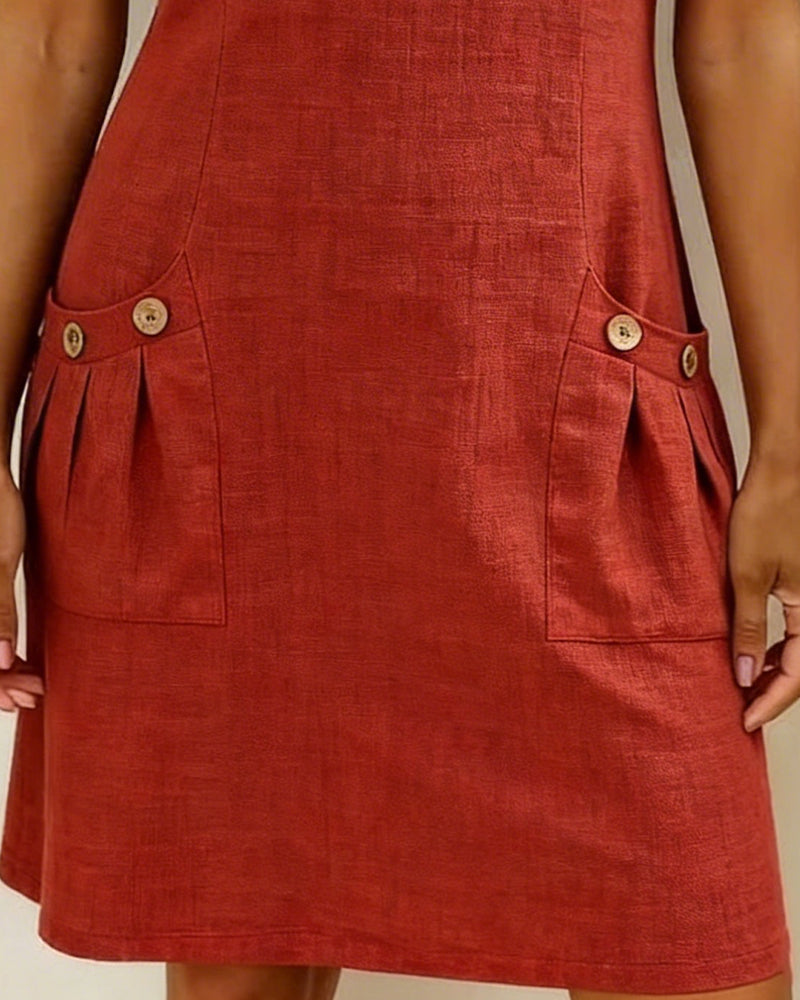 Kjole Glidelås Lomme Bomull Lin