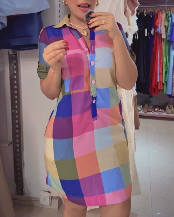 Kjole Ruter Figurnær Kort Erme