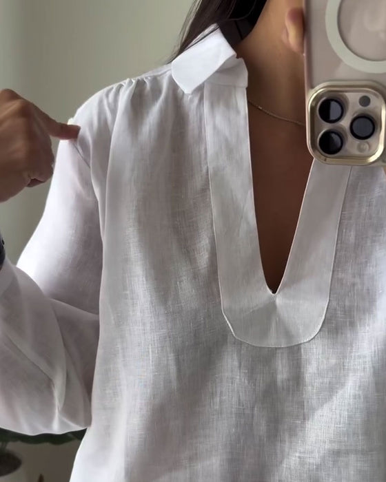 Bluse Med Krage I Bomull-Lin