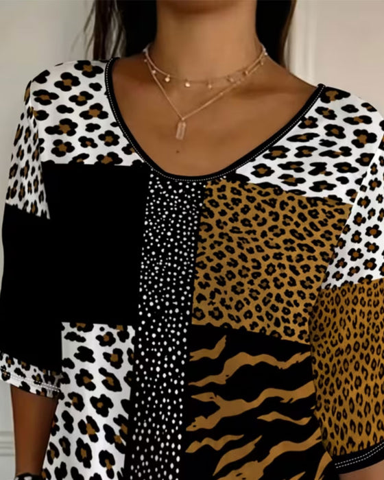 T-Skjorte Leopard Zebra Rundhalset Halv Erme