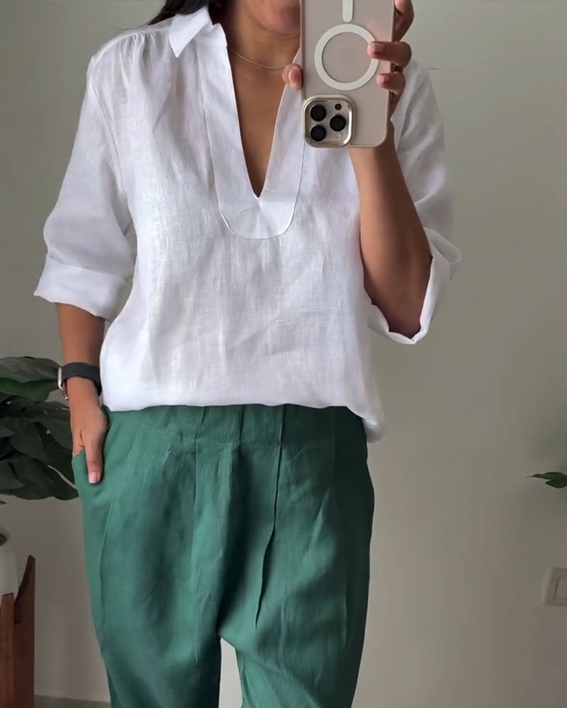 Bluse Med Krage I Bomull-Lin