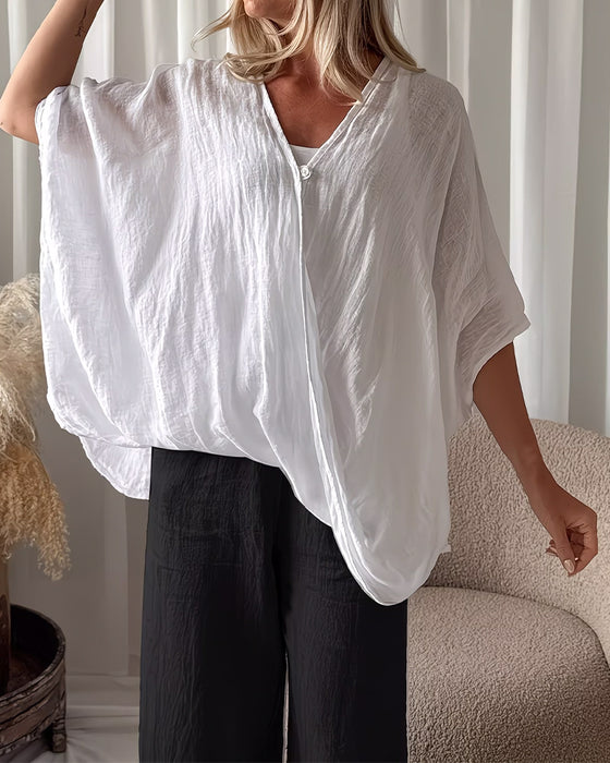 Bluse Løs Flaggermus Erme Solid