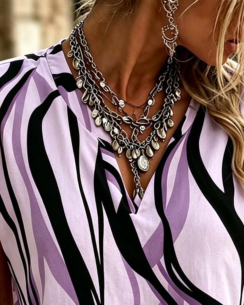 Bluse V-Hals Stripe Ermeløs Avslappet