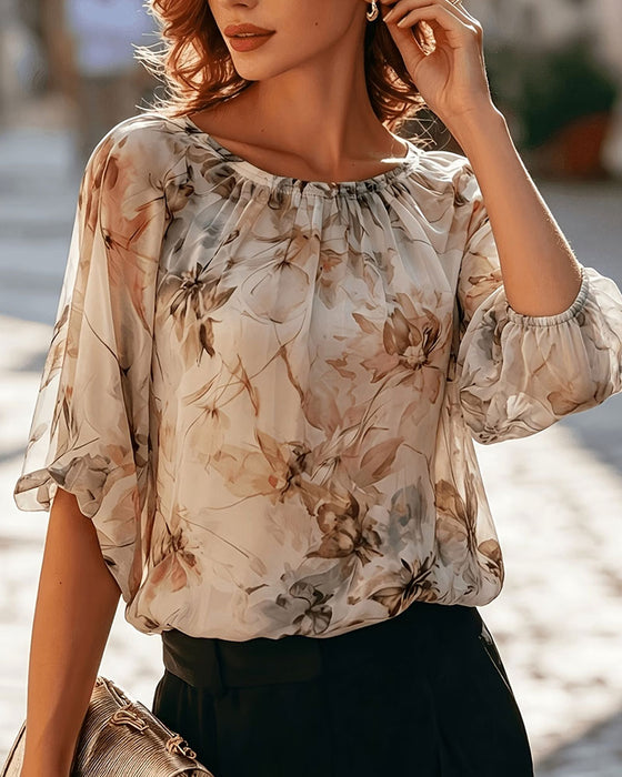 Bluse Blekk Vask Blomstret Boble Erme