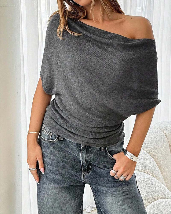 Bluse Flagermuserme Off-Shoulder Ensfarget