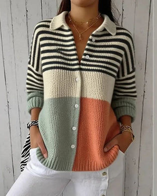 Jakke Slag Knapp Stripe Fargeblokk