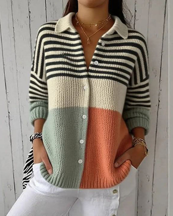 Jakke Slag Knapp Stripe Fargeblokk
