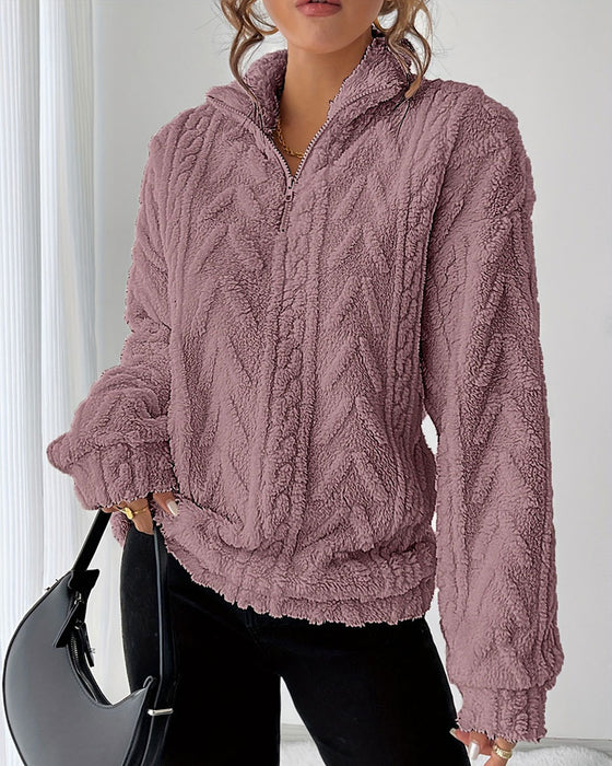 Sweatshirt Dobbeltsidig Fleece Halv Glidelås