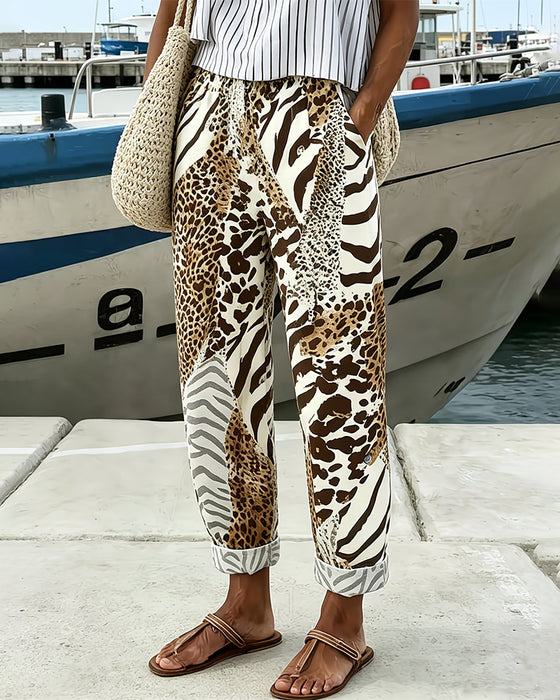 Bukser Leopard Og Zebra Lappeteppe Casual Lang