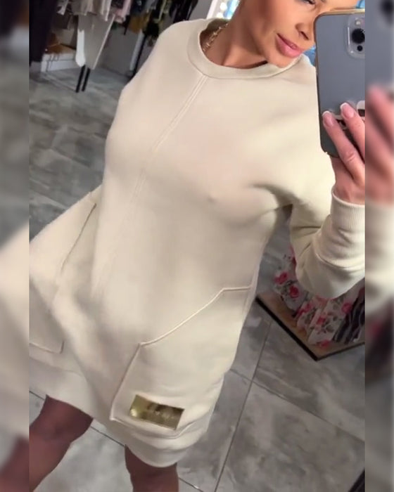 Kjole Pullover Lomme Langermet