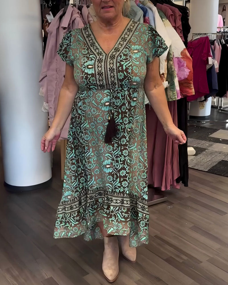 Kjole Retro Blomstertrykk Mellomlang Erm