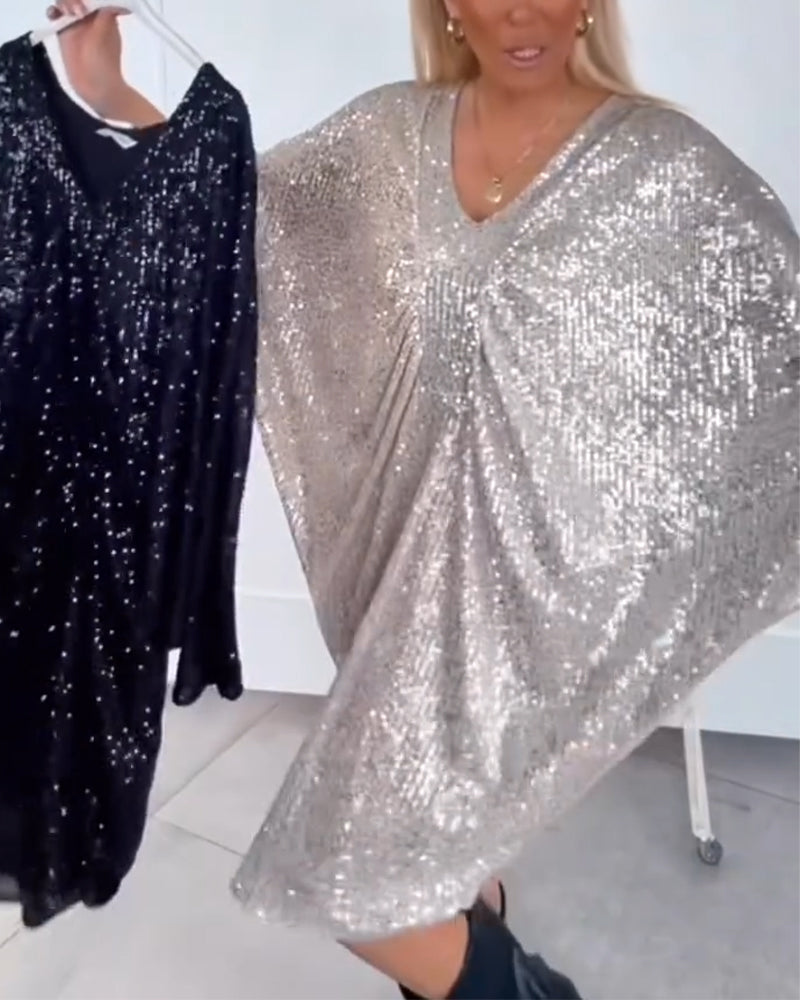 Løs V-Halset Kjole Med Flaggermusermer