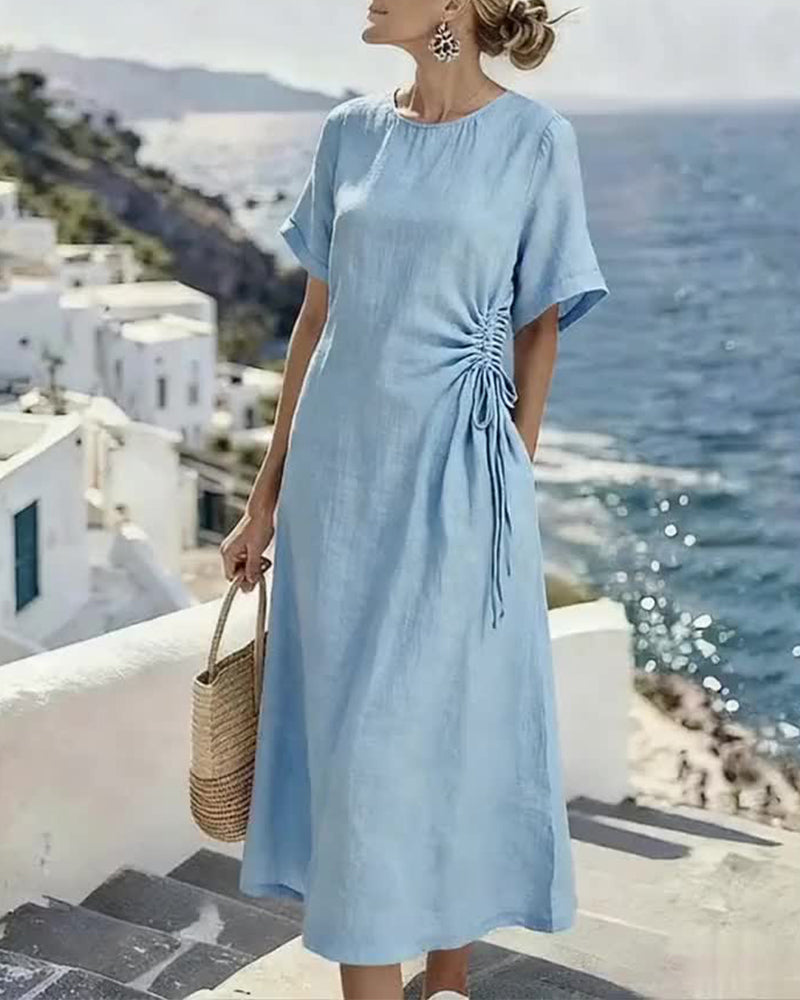 Kjole Kortermet Rund Hals Smokk Design