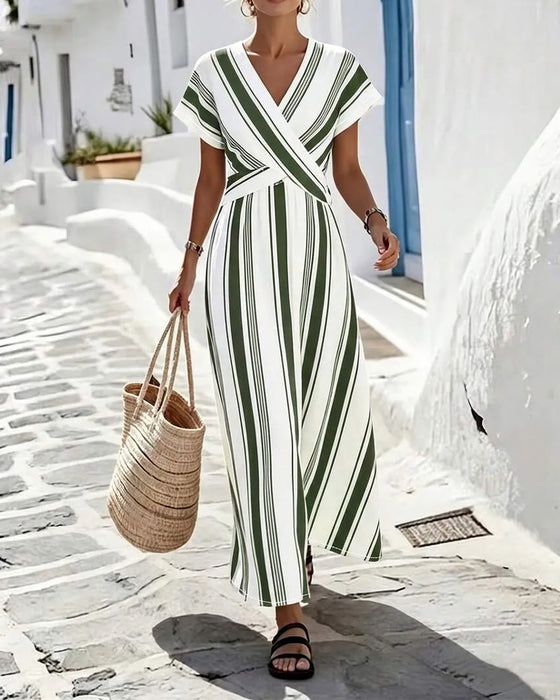 Kjole Kors V-Hals Stripe Omslutt Lang