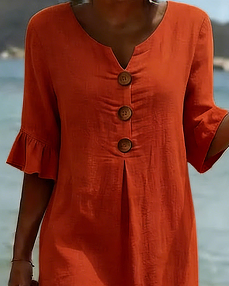 Kjole Knepp Rynkete Erm 100% Bomull