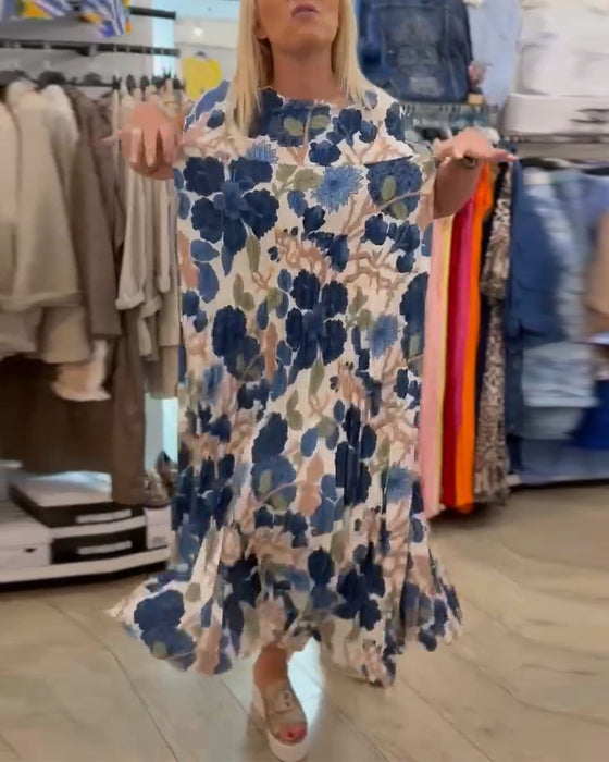 Kjole Rundhals Blomstertrykk Elegant