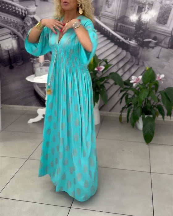 Kjole Løs Ferietrykk Midje Maxi