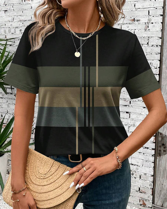 T-Shirt Rund Hals Geometrisk Trykk Kort Erme