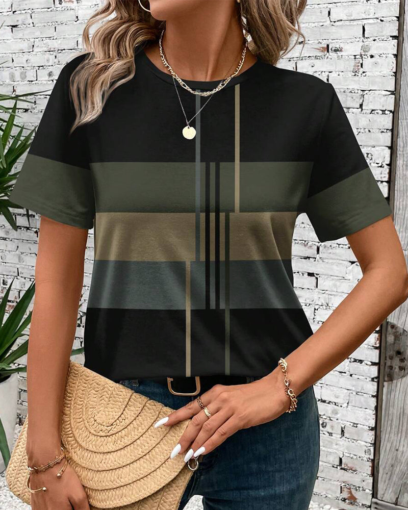 T-Shirt Rund Hals Geometrisk Trykk Kort Erme