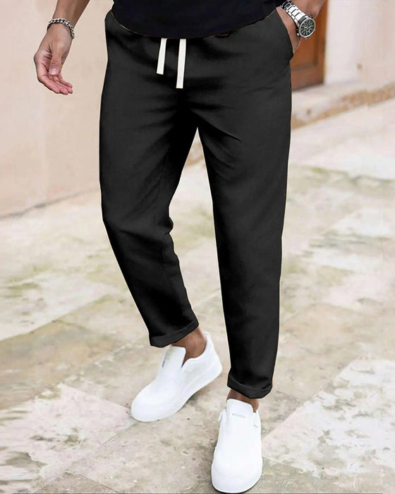 Herrer Bukse Ensfarget Snøre Slim Fit Croppet