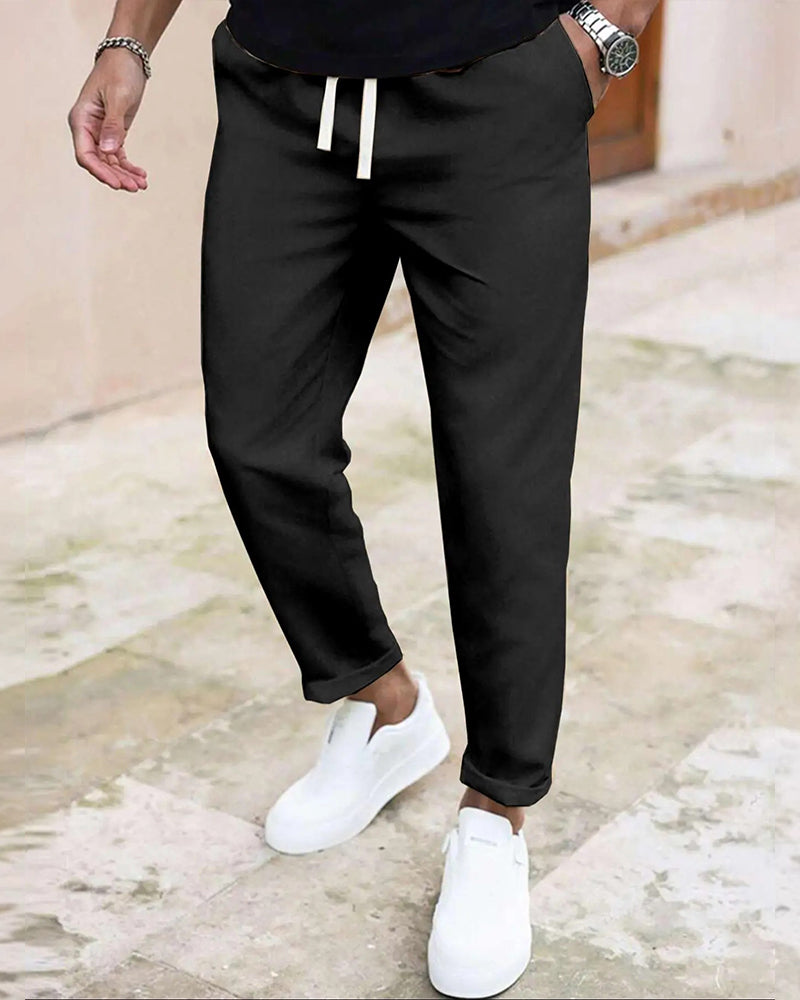 Herrer Bukse Ensfarget Snøre Slim Fit Croppet