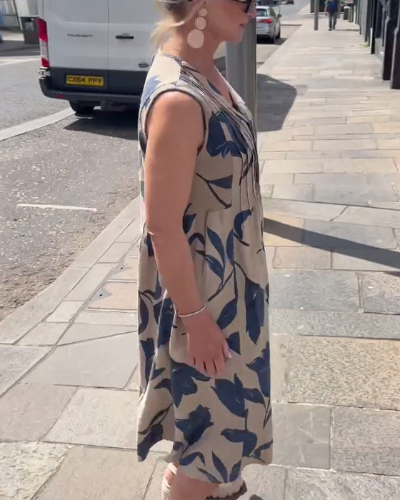 Kjole V-Hals Ermeløs Trykt