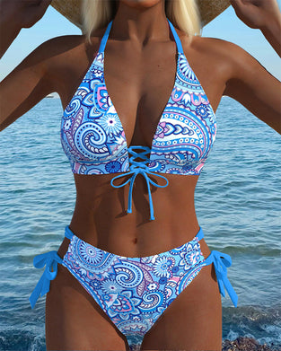 Bikini Sexy Halterneck Mønstret