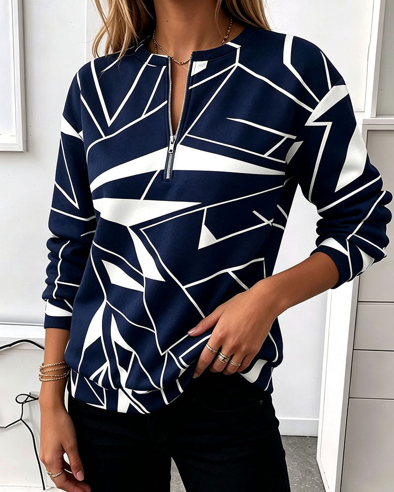 Sweatshirt Avslappet Glidelås Lang Erme