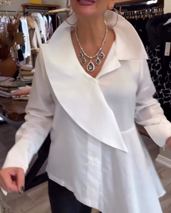 Skjorte Uregelmessig Krage Ensfarget