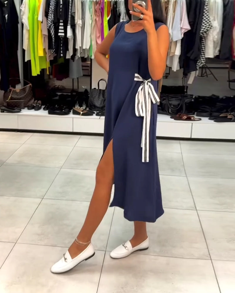 Kjole Asymmetrisk Ensfarget Splitt Ermeløs