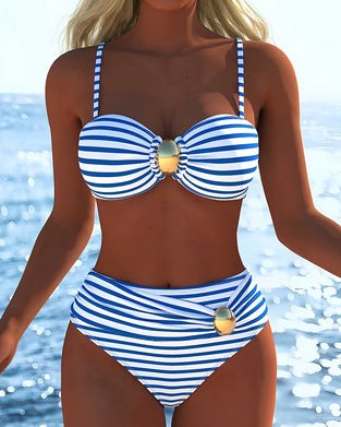 Bikini Spagettistropper Stripet Plastknapp