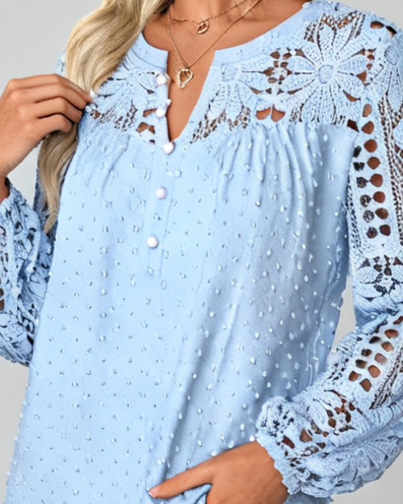 Bluse 3d-Blomster Åpen Arbeid Sammensatt