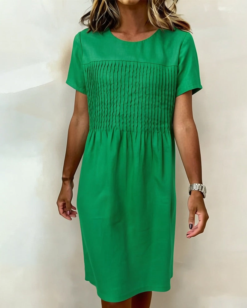 Kjole Rund Hals Plissert Avslappet