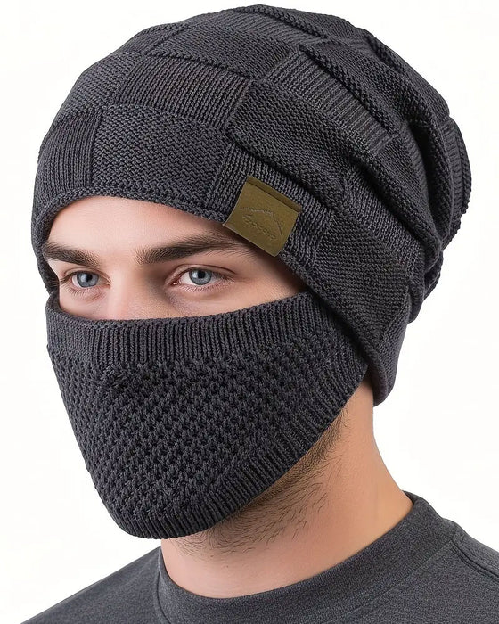 Strikket Lue Maske Sett Vinter Lue Ansikt Øre Dekke