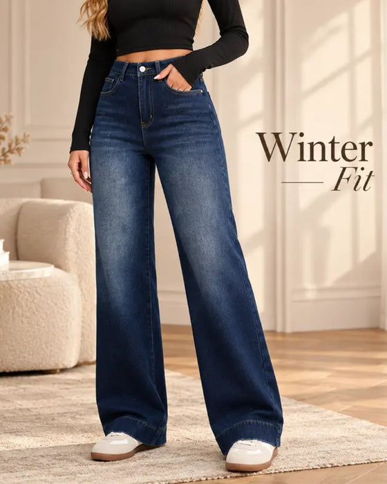 Jeans med fleecefôr, brede ben