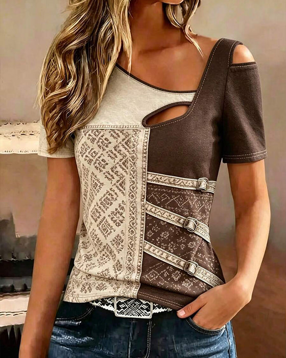Bluse Fargeblokk Kort Erme