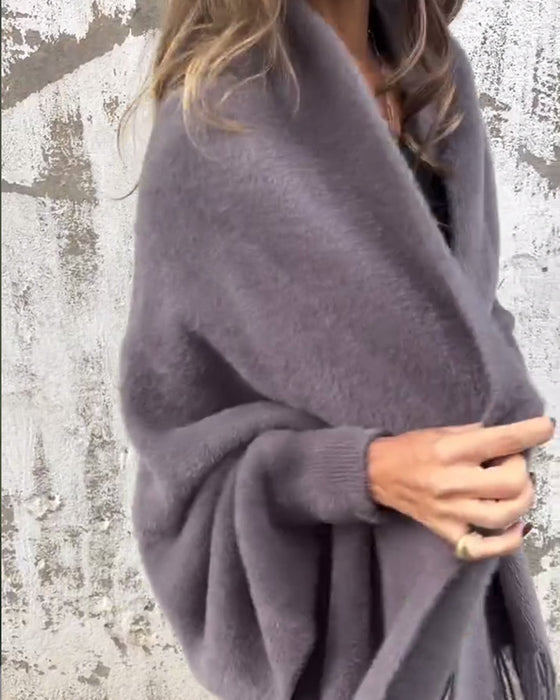Uformell cardigan med solid farge og frynser