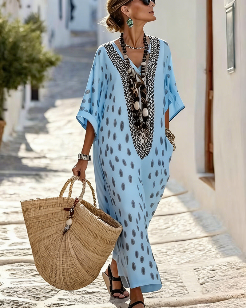 Kjole V-Hals Prikket Resort Trykk